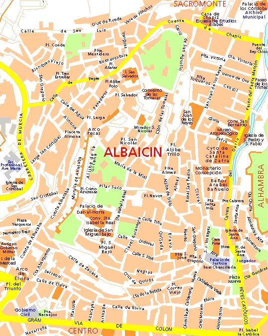 PLAN STRASSENKARTE SKIZZEN ALHAMBRA GENERALIFE UND GRANADA ANDALUSIEN 